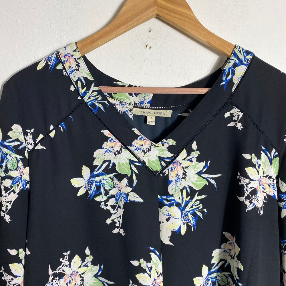 41 Hawthorn Black Floral Blouse SZ L Office Workwear Business Casual Travel‎ - Picture 2 of 11